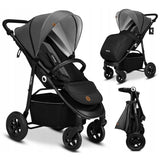 Carucior sport, Lionelo, Natt, De la nastere, Cu accesorii si capotina XXL reglabila, 0 - 22 kg, Conform cu standardele europene de securitate EN1888-1, EN1888-2, Gri