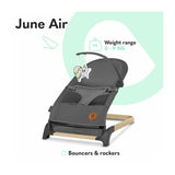 Fotoliu balansoar, Lionelo June AIR, Cu arcada cu jucarii, Ergonomic, Permite circulatia aerului, Balansare manuala, Pliabil, 0 luni+, Gri