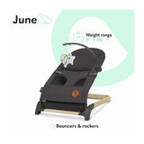 Fotoliu balansoar, Lionelo, June, Cu arcada cu jucarii, Ergonomic, Balansare manuala, Pliabil, 0 luni+, Gri