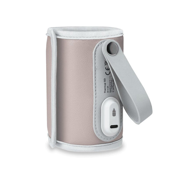 Incalzitor biberoane, Lionelo, ThermUp Go, Portabil, Temperatura constanta pana la 24 h, Incarcare USB, Roz