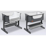 Patut co-sleeper, Lionelo, Timon, 3 in 1, Pliabil, Cu setare unghiulara, Reglabil in 6 pozitii pe inaltime, Din Aluminiu, 90x50 cm, Conform cu standardele europeane de securitate EN1130 si EN16890, Gri