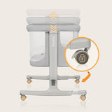 Patut co-sleeper, Lionelo, Aurora, 3 in 1, Cu leganare si setare unghiulara, Include saltea cu densitate T25 si geanta transport, Reglabil in 5 pozitii, Pana la 9 kg, 0 luni+, 85x60x66 cm, Certificari EN 1130:2019+AC:2020, EN 16890:2, Gri deschis