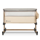 Patut co-sleeper, Lionelo, Leonie, Cu sistem de leganare, Cu setare unghiulara, Reglabil in 5 pozitii pe inaltime, Conform cu standardele europeane de securitate EN1130 si EN16890, Beige Sand