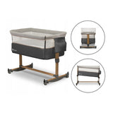Patut co-sleeper, Lionelo, Leonie, Cu sistem de leganare, Cu setare unghiulara, Reglabil in 5 pozitii pe inaltime, Conform cu standardele europeane de securitate EN1130 si EN16890, Grey Stone