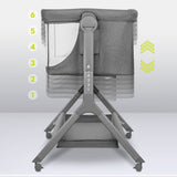 Patut co-sleeper, Lionelo, Leonie, Plus, Pliabil, Cu sistem de leganare, Cu setare unghiulara, Reglabil in 6 pozitii pe inaltime, Conform cu standardele europeane de securitate EN1130 si EN16890, Gri