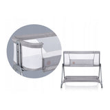 Patut co-sleeper, Lionelo, Luna, 2 in 1, Cu laterala culisanta, Cu setare unghiulara, Cu roti, Reglabil in 6 pozitii pe inaltime, Gri deschis