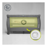 Patut pliant, Lionelo, Stefi Plus, Cu doua nivele, Cu intrare laterala cu fermoar, 2 roti, 120 x 60 cm, Conform cu standardul european de securitate EN 716, Gri/ Multicolor