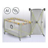 Patut pliant, Lionelo, Stefi Plus, Cu doua nivele, Cu intrare laterala cu fermoar, 2 roti, 120 x 60 cm, Conform cu standardul european de securitate EN 716, Roz/Galben