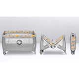 Patut pliant, Lionelo, Stefi Plus, Cu doua nivele, Cu intrare laterala cu fermoar, 2 roti, 120 x 60 cm, Conform cu standardul european de securitate EN 716, Roz/Galben