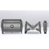 Patut pliant, Lionelo, Stefi Plus, Cu doua nivele, Cu intrare laterala cu fermoar, 2 roti, 120x60 cm, Conform cu standardul european de securitate EN 716, Gri