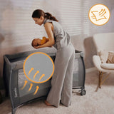 Patut pliant, Lionelo, Stefi Plus, Cu doua nivele, Cu intrare laterala cu fermoar, 2 roti, 120x60 cm, Conform cu standardul european de securitate EN 716, Gri