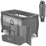 Patut pliant, Lionelo, Stefi Plus, Cu doua nivele, Cu intrare laterala cu fermoar, 2 roti, 120x60 cm, Conform cu standardul european de securitate EN 716, Gri