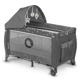 Patut pliant, Lionelo, Sven Plus, 120x60 cm, Cu doua nivele, Cu arcada jucarii, masuta de infasat, vibratii, melodii, conform cu standardele europeane de securitate EN716 si EN12221, Grey