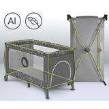 Patut pliant, Lionelo, Sven Plus, 120x60 cm, Cu doua nivele, Cu arcada jucarii, masuta de infasat, vibratii, melodii, conform cu standardele europeane de securitate EN716 si EN12221, Grey