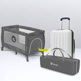 Patut pliant, Lionelo, Sven Plus, 120x60 cm, Cu doua nivele, Cu arcada jucarii, masuta de infasat, vibratii, melodii, conform cu standardele europeane de securitate EN716 si EN12221, Grey