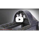 Patut pliant, Lionelo, Sven Plus, 120x60 cm, Cu doua nivele, Cu arcada jucarii, masuta de infasat, vibratii, melodii, conform cu standardele europeane de securitate EN716 si EN12221, Grey