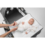 Patut pliant, Lionelo, Sven Plus, 120x60 cm, Cu doua nivele, Cu arcada jucarii, masuta de infasat, vibratii, melodii, conform cu standardele europeane de securitate EN716 si EN12221, Grey