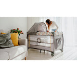 Patut pliant, Lionelo, Sven Plus, 120x60 cm, Cu doua nivele, Cu arcada jucarii, masuta de infasat, vibratii, melodii, conform cu standardele europeane de securitate EN716 si EN12221, Grey