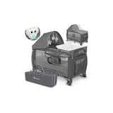 Patut pliant, Lionelo, Sven Plus, 120x60 cm, Cu doua nivele, Cu arcada jucarii, masuta de infasat, vibratii, melodii, conform cu standardele europeane de securitate EN716 si EN12221, Grey