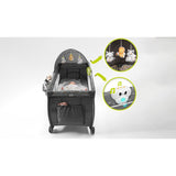Patut pliant, Lionelo, Sven Plus, 120x60 cm, Cu doua nivele, Cu arcada jucarii, masuta de infasat, vibratii, melodii, conform cu standardele europeane de securitate EN716 si EN12221, Grey