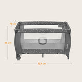 Patut pliant, Lionelo, Sven Plus, 120x60 cm, Cu doua nivele, Cu arcada jucarii, masuta de infasat, vibratii, melodii, conform cu standardele europeane de securitate EN716 si EN12221, Grey