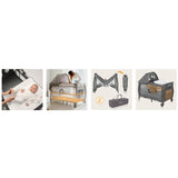 Patut pliant, Lionelo, Sven Plus, 120x60 cm, Cu doua nivele, Cu arcada jucarii, masuta de infasat, vibratii, melodii, conform cu standardele europeane de securitate EN716 si EN12221, Grey