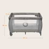 Patut pliant, Lionelo, Sven Plus, 120x60 cm, Cu doua nivele, Cu arcada jucarii, masuta de infasat, vibratii, melodii  conform cu standardele europeane de securitate EN716 si EN12221, Grey Scandi