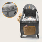 Patut pliant, Lionelo, Sven Plus, 120x60 cm, Cu doua nivele, Cu arcada jucarii, masuta de infasat, vibratii, melodii  conform cu standardele europeane de securitate EN716 si EN12221, Grey Scandi