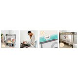 Patut pliant, Lionelo, Sven Plus, 120x60 cm, Cu doua nivele, Cu arcada jucarii, masuta de infasat, vibratii, melodii, conform cu standardele europeane de securitate EN716 si EN12221, Turcoaz/Gri