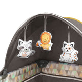Patut pliant, Lionelo, Sven Plus, 120x60 cm, Cu doua nivele, Cu arcada jucarii, masuta de infasat  vibratii, melodii, conform cu standardele europeane de securitate EN716 si EN12221, Yellow Scandi