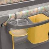 Patut pliant, Lionelo, Sven Plus, 120x60 cm, Cu doua nivele, Cu arcada jucarii, masuta de infasat  vibratii, melodii, conform cu standardele europeane de securitate EN716 si EN12221, Yellow Scandi