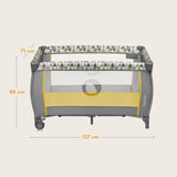 Patut pliant, Lionelo, Sven Plus, 120x60 cm, Cu doua nivele, Cu arcada jucarii, masuta de infasat  vibratii, melodii, conform cu standardele europeane de securitate EN716 si EN12221, Yellow Scandi