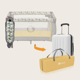 Patut pliant, Lionelo, Sven Plus, 120x60 cm, Cu doua nivele, Cu arcada jucarii, masuta de infasat  vibratii, melodii, conform cu standardele europeane de securitate EN716 si EN12221, Yellow Scandi