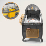 Patut pliant, Lionelo, Sven Plus, 120x60 cm, Cu doua nivele, Cu arcada jucarii, masuta de infasat  vibratii, melodii, conform cu standardele europeane de securitate EN716 si EN12221, Yellow Scandi