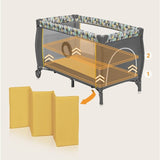 Patut pliant, Lionelo, Sven Plus, 120x60 cm, Cu doua nivele, Cu arcada jucarii, masuta de infasat  vibratii, melodii, conform cu standardele europeane de securitate EN716 si EN12221, Yellow Scandi