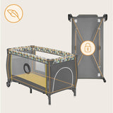 Patut pliant, Lionelo, Sven Plus, 120x60 cm, Cu doua nivele, Cu arcada jucarii, masuta de infasat  vibratii, melodii, conform cu standardele europeane de securitate EN716 si EN12221, Yellow Scandi