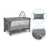 Patut pliant, Lionelo, Flower, Cu doua nivele, Cu arcada, Geanta transport, Masuta de infasat, Bara cu jucarii, Fereastra laterala, 120x60 cm, Conform cu standardele europeane de securitate EN 716 si EN12221, Gri