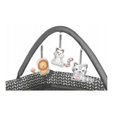 Patut pliant, Lionelo, Flower, Cu doua nivele, Cu arcada, Geanta transport, Masuta de infasat, Bara cu jucarii, Fereastra laterala, 120x60 cm, Conform cu standardele europeane de securitate EN 716 si EN12221, Gri