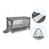 Patut pliant, Lionelo, Flower, Cu doua nivele, Cu arcada, Geanta transport, Masuta de infasat, Bara cu jucarii, Fereastra laterala, 120x60 cm, Conform cu standardele europeane de securitate EN 716 si EN12221, Gri