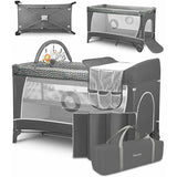 Patut pliant, Lionelo, Flower, Cu doua nivele, Cu arcada, Geanta transport, Masuta de infasat, Bara cu jucarii, Fereastra laterala, 120x60 cm, Conform cu standardele europeane de securitate EN 716 si EN12221, Gri