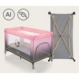 Patut pliant, Lionelo, Stefi, Cu un nivel, Cu intrare laterala cu fermoar, 2 roti, 120x60 cm, Conform cu standardul european de securitate EN 716, Roz Ombre