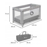 Patut pliant, Lionelo, Stefi, Cu un nivel, Cu intrare laterala cu fermoar, 2 roti, 120x60 cm, Conform cu standardul european de securitate EN 716, Grey