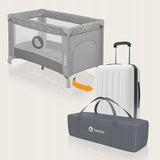 Patut pliant, Lionelo, Stefi, Cu un nivel, Cu intrare laterala cu fermoar, 2 roti, 120x60 cm, Conform cu standardul european de securitate EN 716, Grey