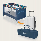 Patut pliant, Lionelo, Stefi, Cu un nivel, Cu intrare laterala cu fermoar, 2 roti, 120x60 cm, Conform cu standardul european de securitate EN 716, Blue Navy