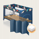 Patut pliant, Lionelo, Stefi, Cu un nivel, Cu intrare laterala cu fermoar, 2 roti, 120x60 cm, Conform cu standardul european de securitate EN 716, Blue Navy