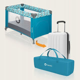 Patut pliant, Lionelo, Stefi, Cu un nivel, Cu intrare laterala cu fermoar, 2 roti, 120x60 cm, Conform cu standardul european de securitate EN 716, Turquoise