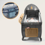 Patut pliant, Lionelo, Sven Plus, 120x60 cm, Cu doua nivele, Cu arcada jucarii, masuta de infasat, vibratii, melodii, conform cu standardele europeane de securitate EN716 si EN12221, Blue Navy