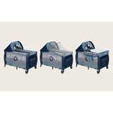 Patut pliant, Lionelo, Sven Plus, 120x60 cm, Cu doua nivele, Cu arcada jucarii, masuta de infasat, vibratii, melodii, conform cu standardele europeane de securitate EN716 si EN12221, Blue Navy