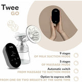 Pompa dubla de san, Lionelo, Electrica, Cu 9 nivele de aspiratie, 5 moduri de masaj, Afisaj LED, Imita suptul natural al copilului, Functionare pana la 90 min, Silentioasa, Fara BPA, Include 2 recipiente de 150 ml si 2 pungi, Cablu USB, Husa, Alb/Gri