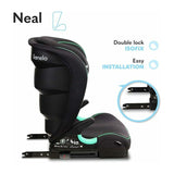 Scaun auto i-Size, Lionelo, Neal, Spatar reglabil in3 pozitii, Tetiera in 14 pozitii, Suport sticla inclus, 15-36 Kg, 100-150 cm, Cu Isofix, Conform ECE R129, Negru